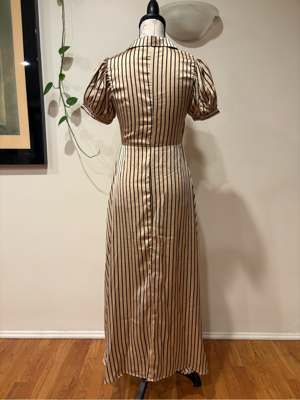 Striped Taupe Button-Front Maxi Dress - Picture 2 of 4